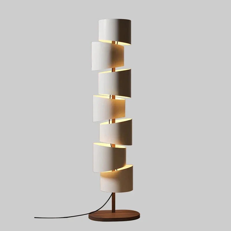 Tiered Cylinder Shade Iron and Wood Floor Lamp
