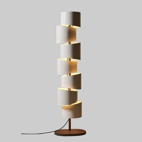 Tiered Cylinder Shade Iron and Wood Floor Lamp