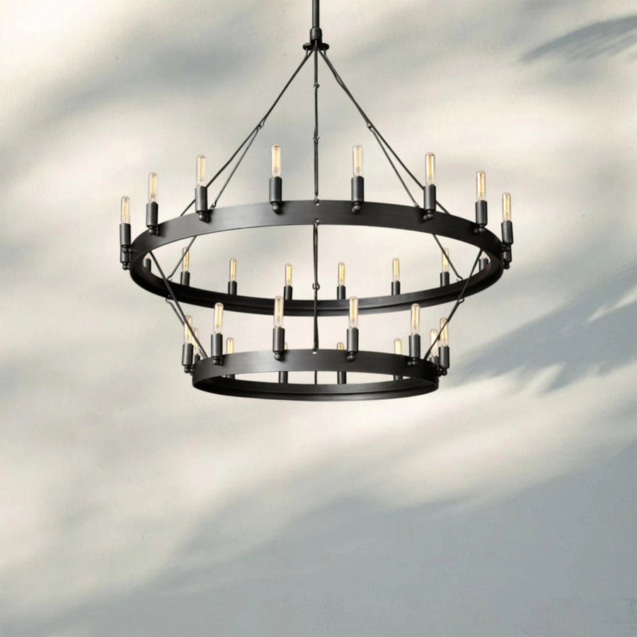 Tiered Double Ring Forged Iron Chandelier