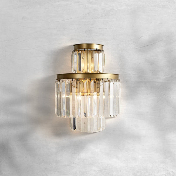 Tiered Faceted Crystal and Iron Wall Sconce