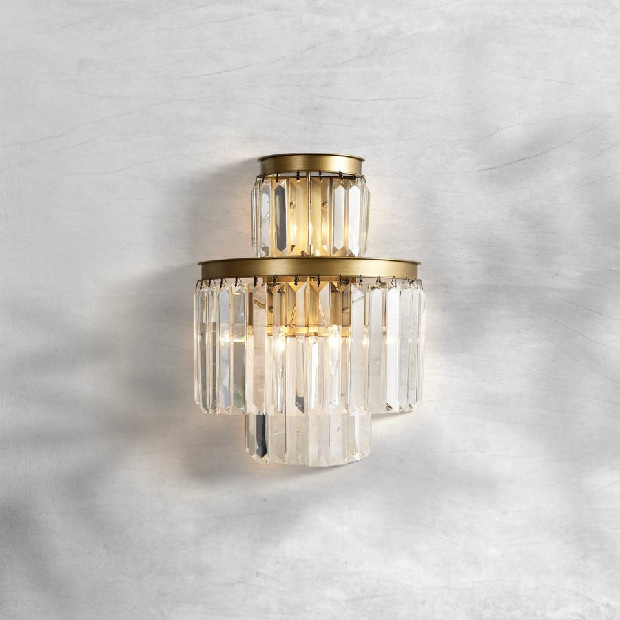 Tiered Faceted Crystal and Iron Wall Sconce