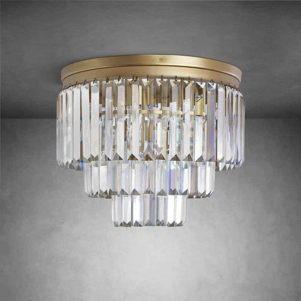 Tiered Faceted Crystal and Oil-Rubbed Iron Flush Mount