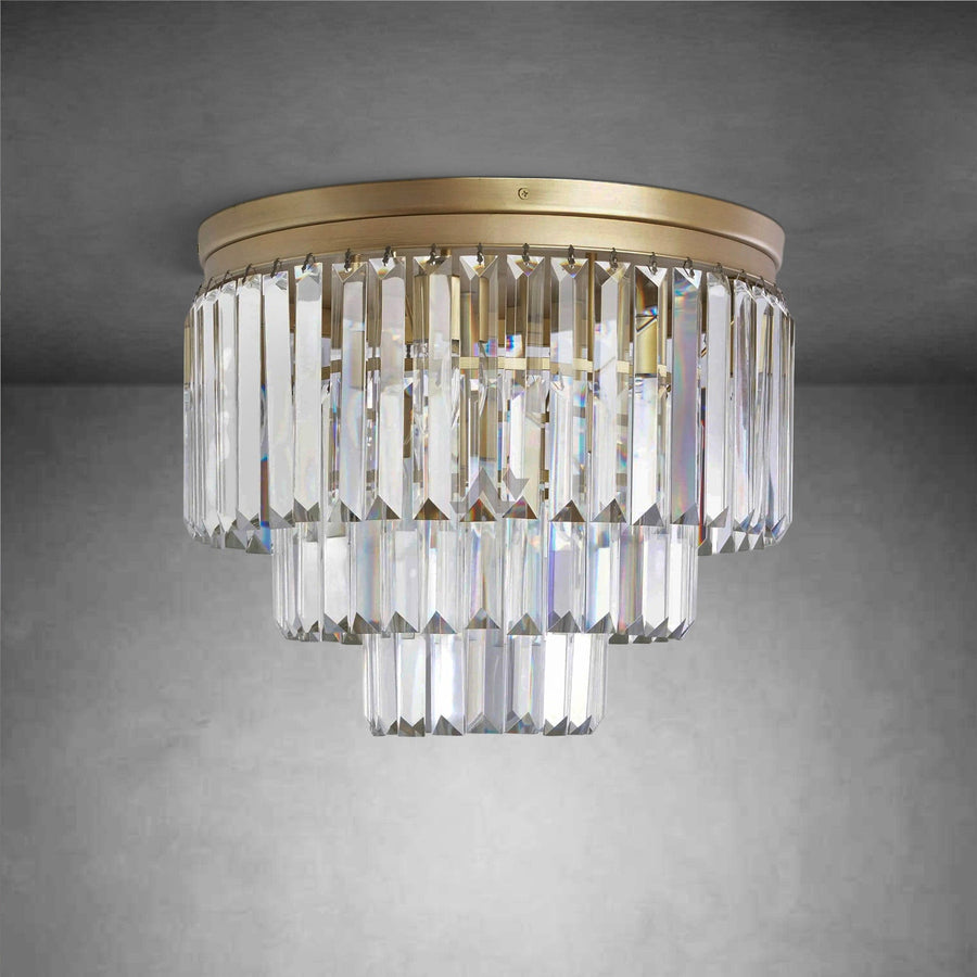Tiered Faceted Crystal and Oil-Rubbed Iron Flush Mount