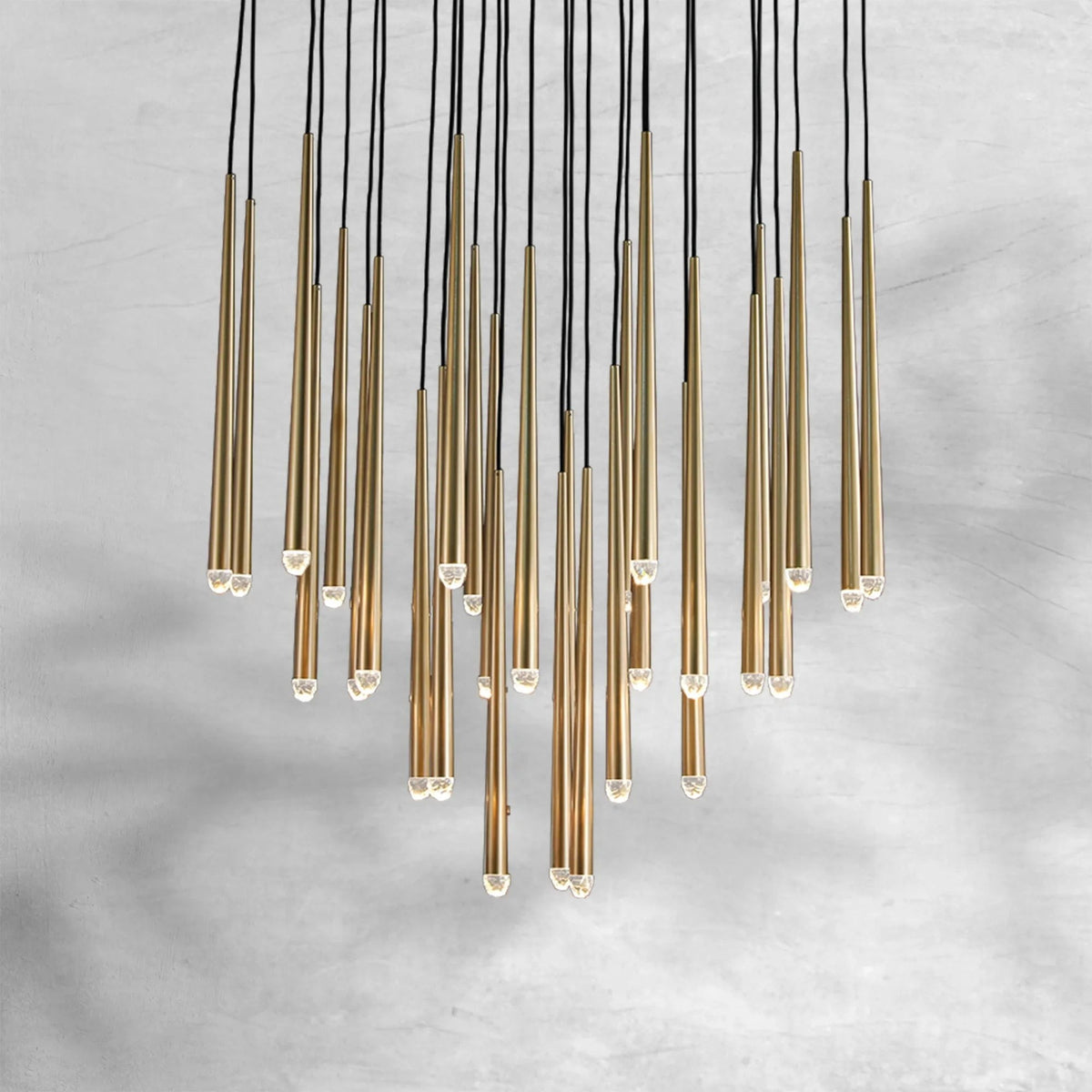 Tiered Faceted Glass Polyhedra Brass Chandelier