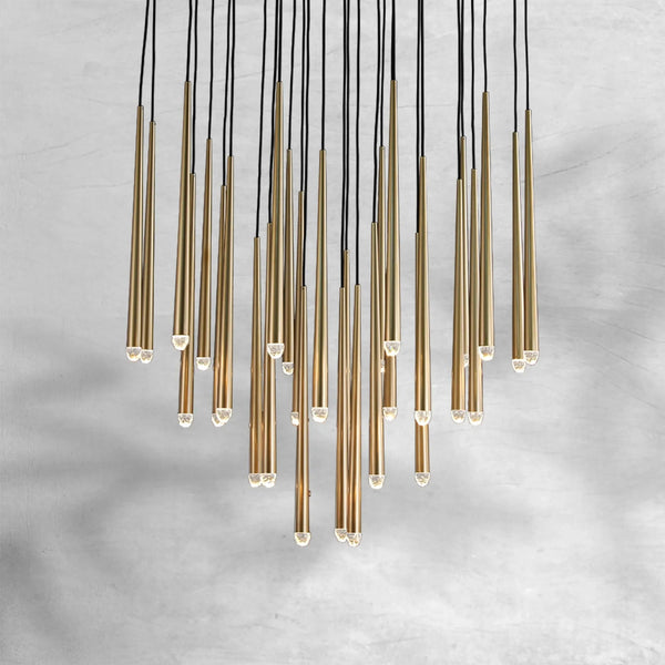 Tiered Faceted Glass Polyhedra Brass Chandelier