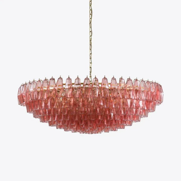 Tiered Faceted Glass Polyhedron Brass Chandelier