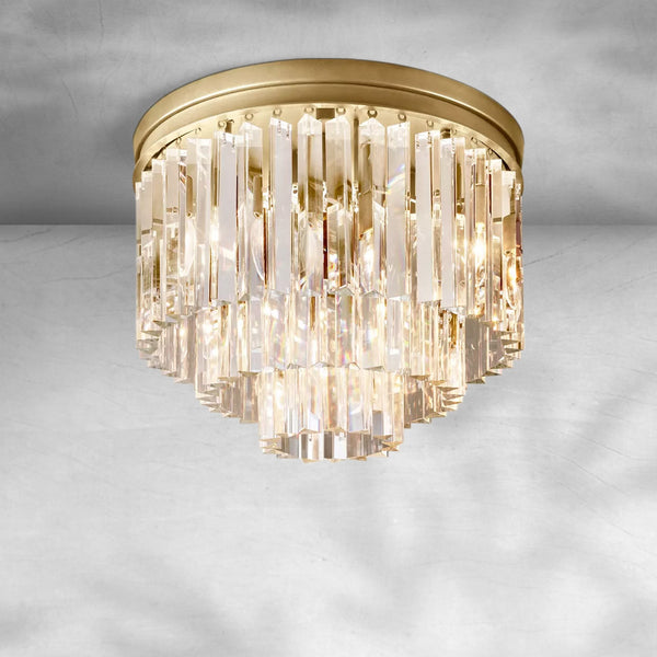 Tiered Faceted Glass Prism Iron Flush Mount
