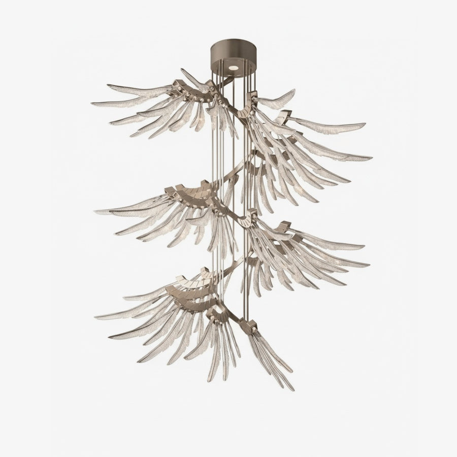 Tiered Feather Nickel and Crystal Chandelier