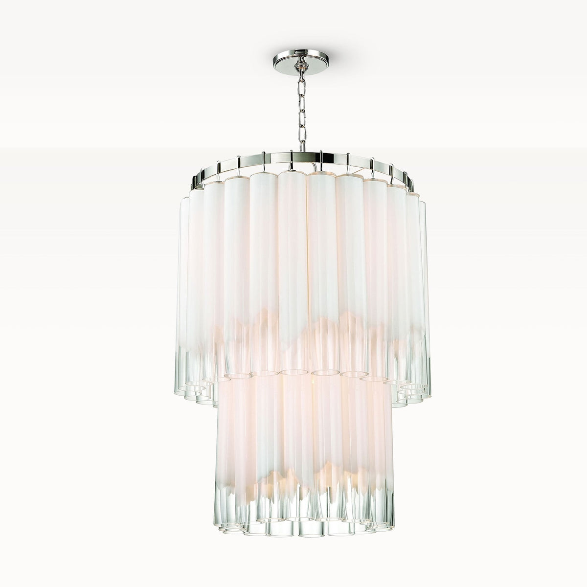 Tiered Frosted Opal and Clear Glass Tube Chandelier
