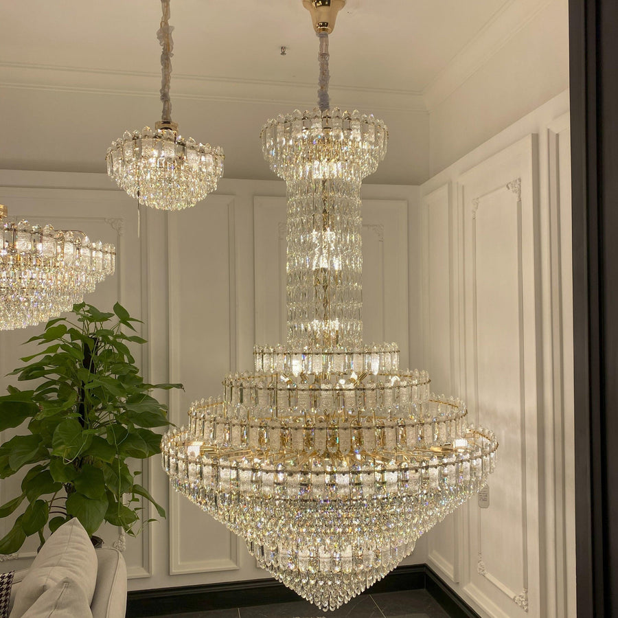 Tiered Funnel Crystal and Metal Chandelier