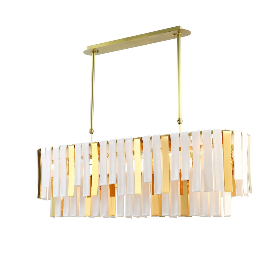 Tiered Glass and Brass Linear Chandelier