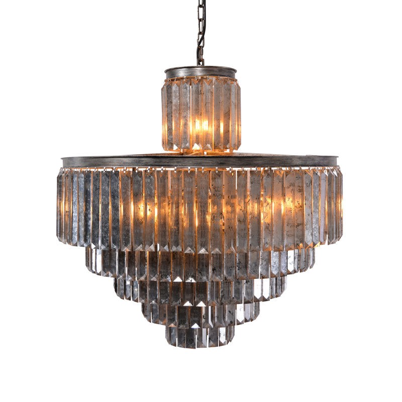 Tiered Glass and Crystal Cluster Chandelier