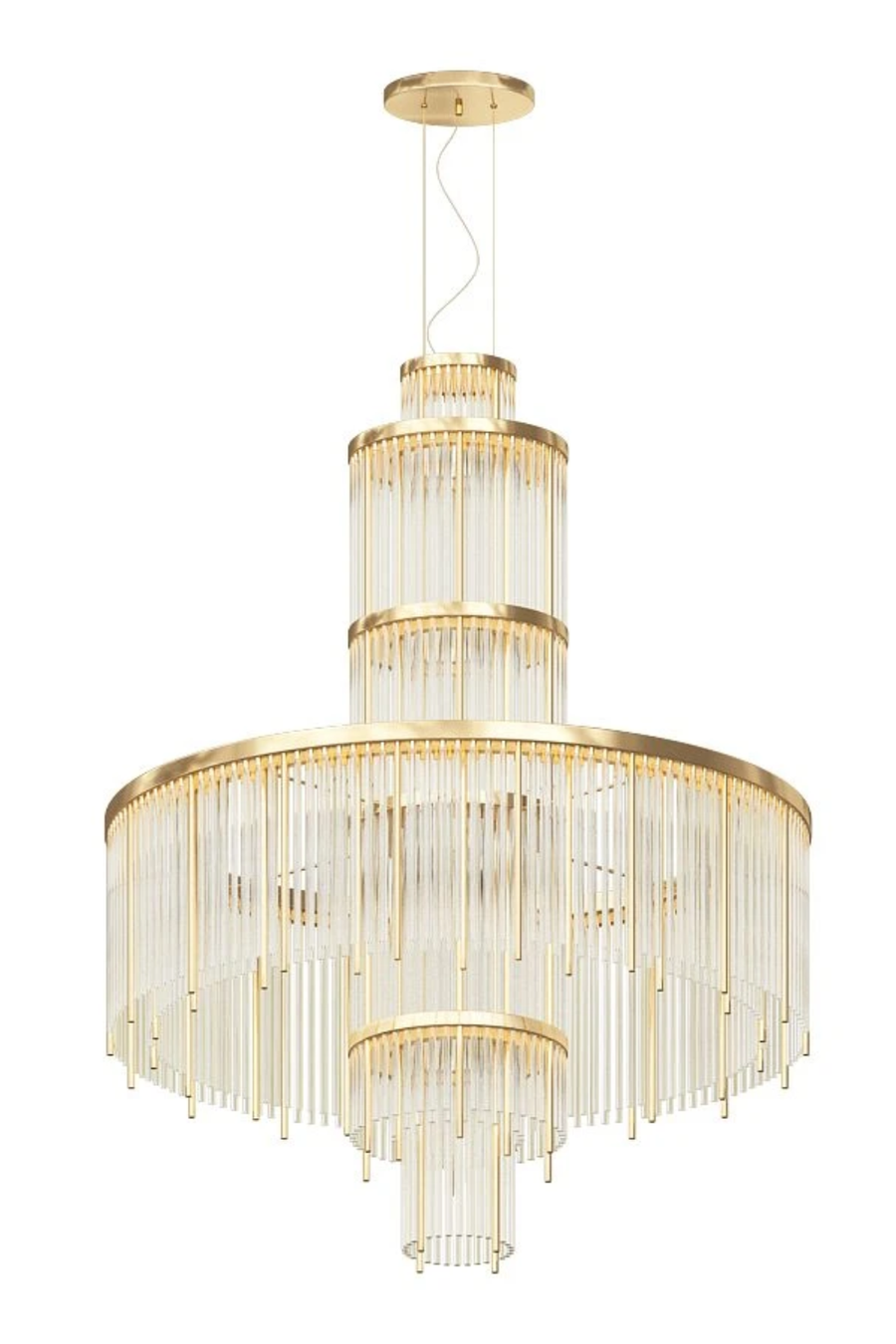 Tiered Glass and Stainless Steel Rod Chandelier