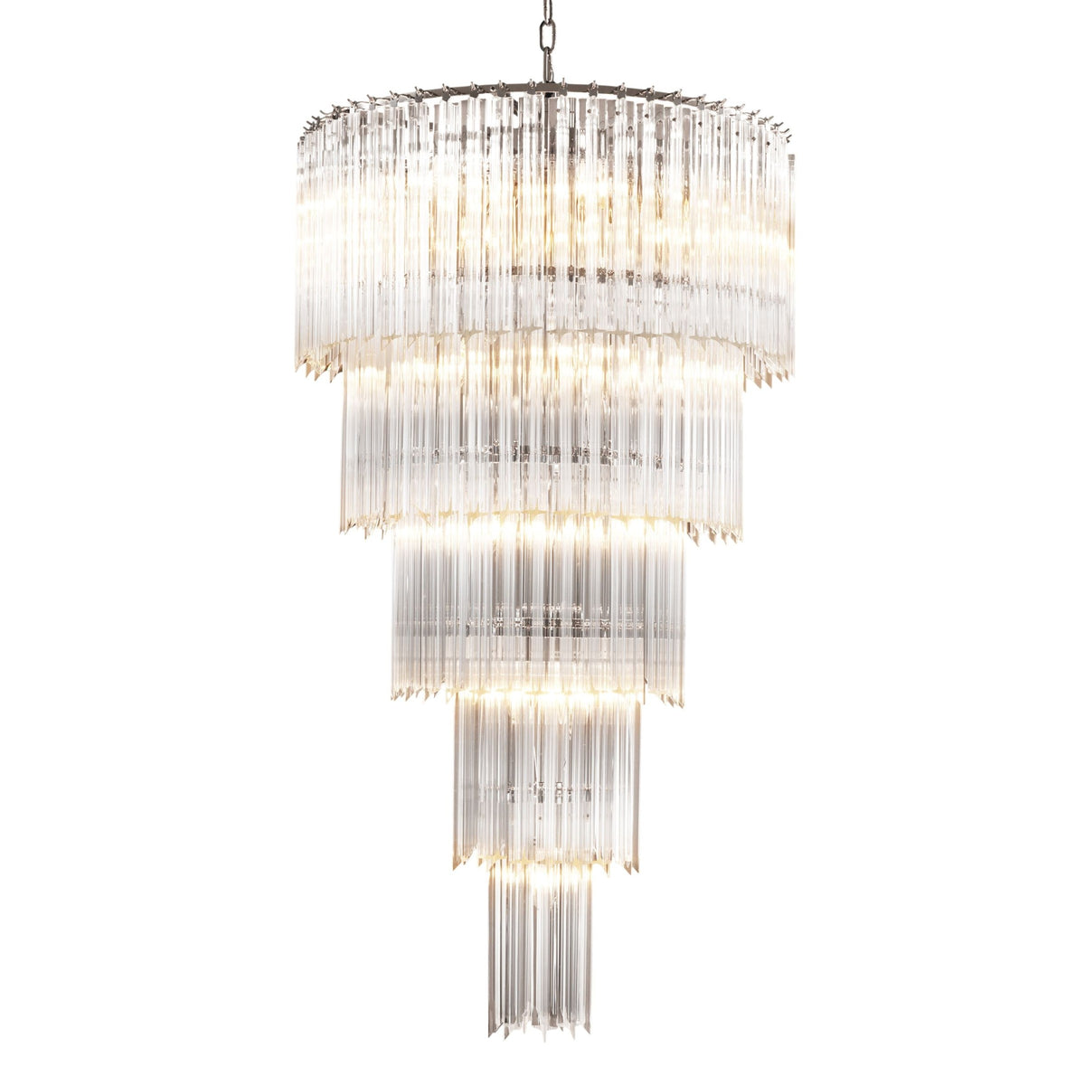 Tiered Glass Droplet and Nickel Chandelier
