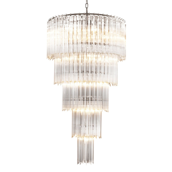 Tiered Glass Droplet and Nickel Chandelier