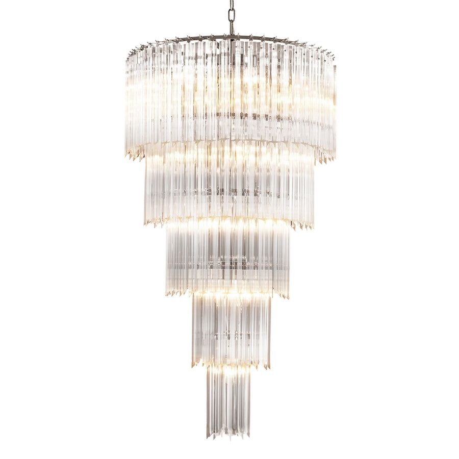 Tiered Glass Droplet and Nickel Chandelier