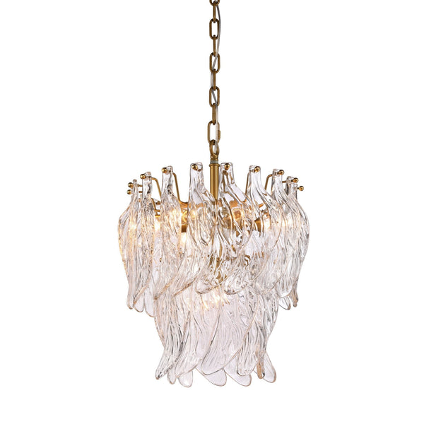 Tiered Glass Leaf and Brass Chandelier
