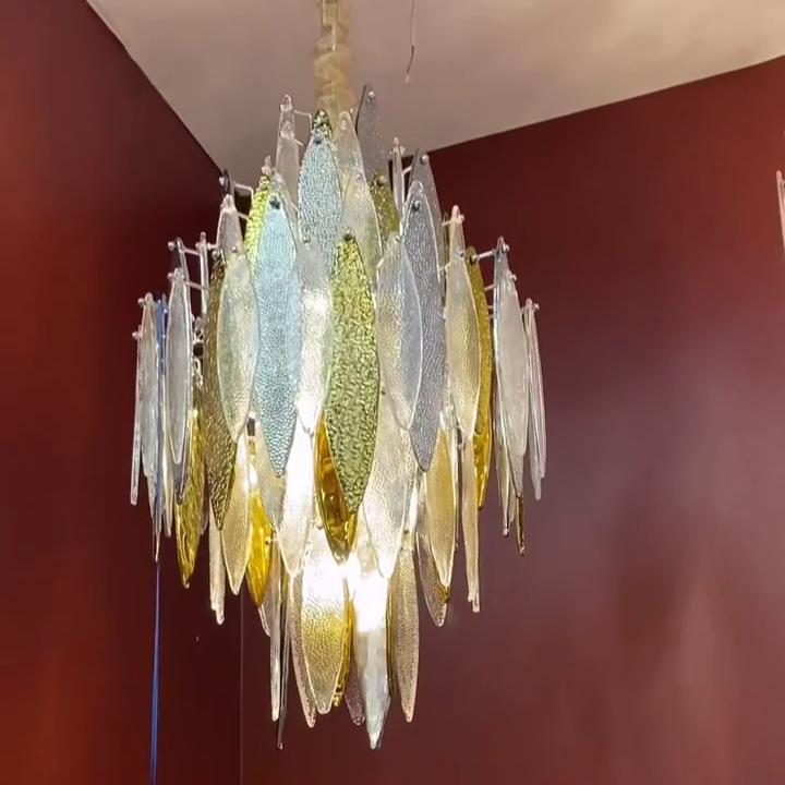 Tiered Glass Maple Leaf Branch Chandelier