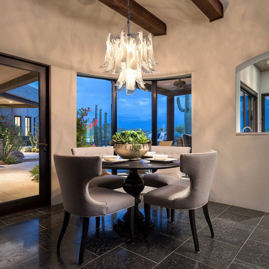 Tiered Glass Petal Chandelier with Metal Frame
