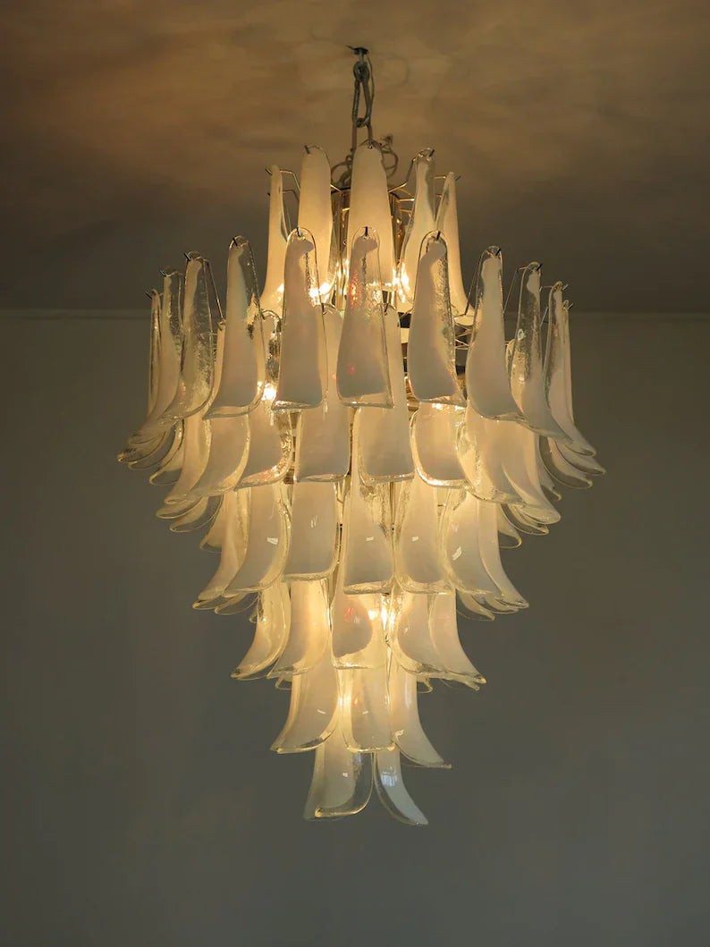 Tiered Glass Petal Cluster Chandelier with Brass Frame