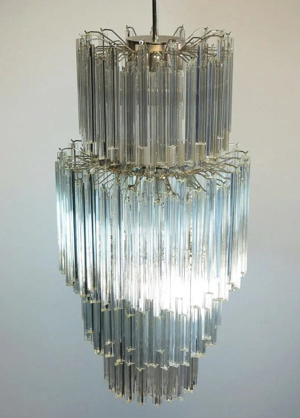 Tiered Glass Prism Iron and Brass Chandelier