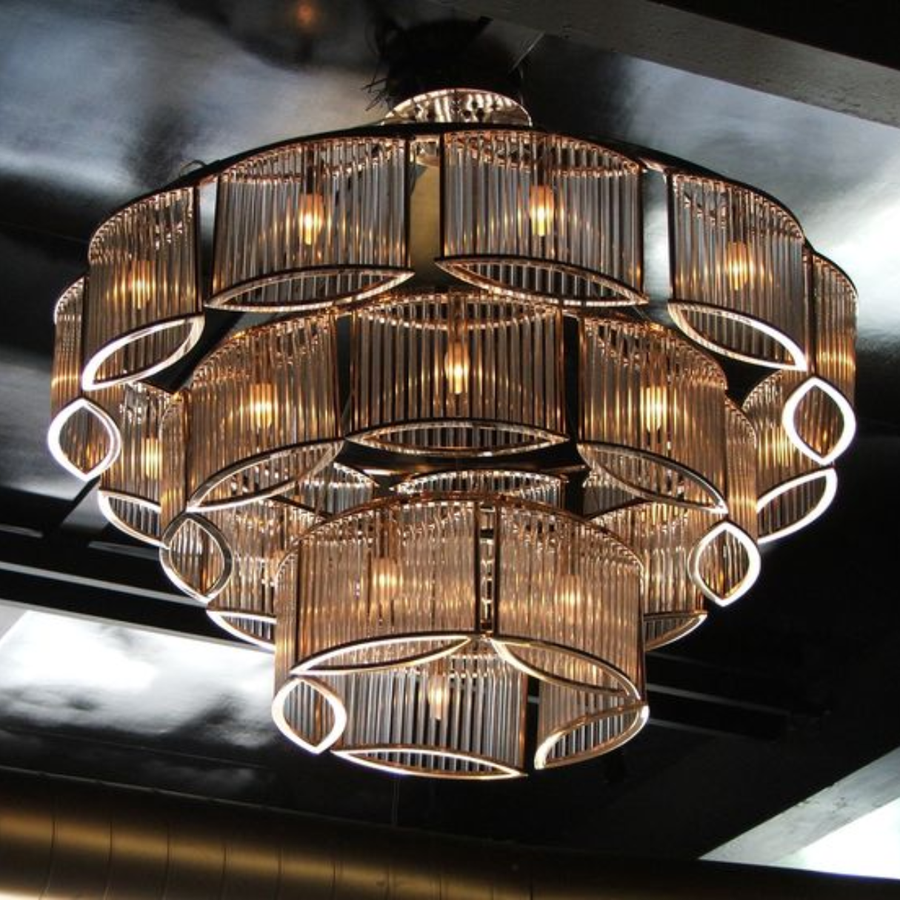 Tiered Glass Rod and Metal Chandelier
