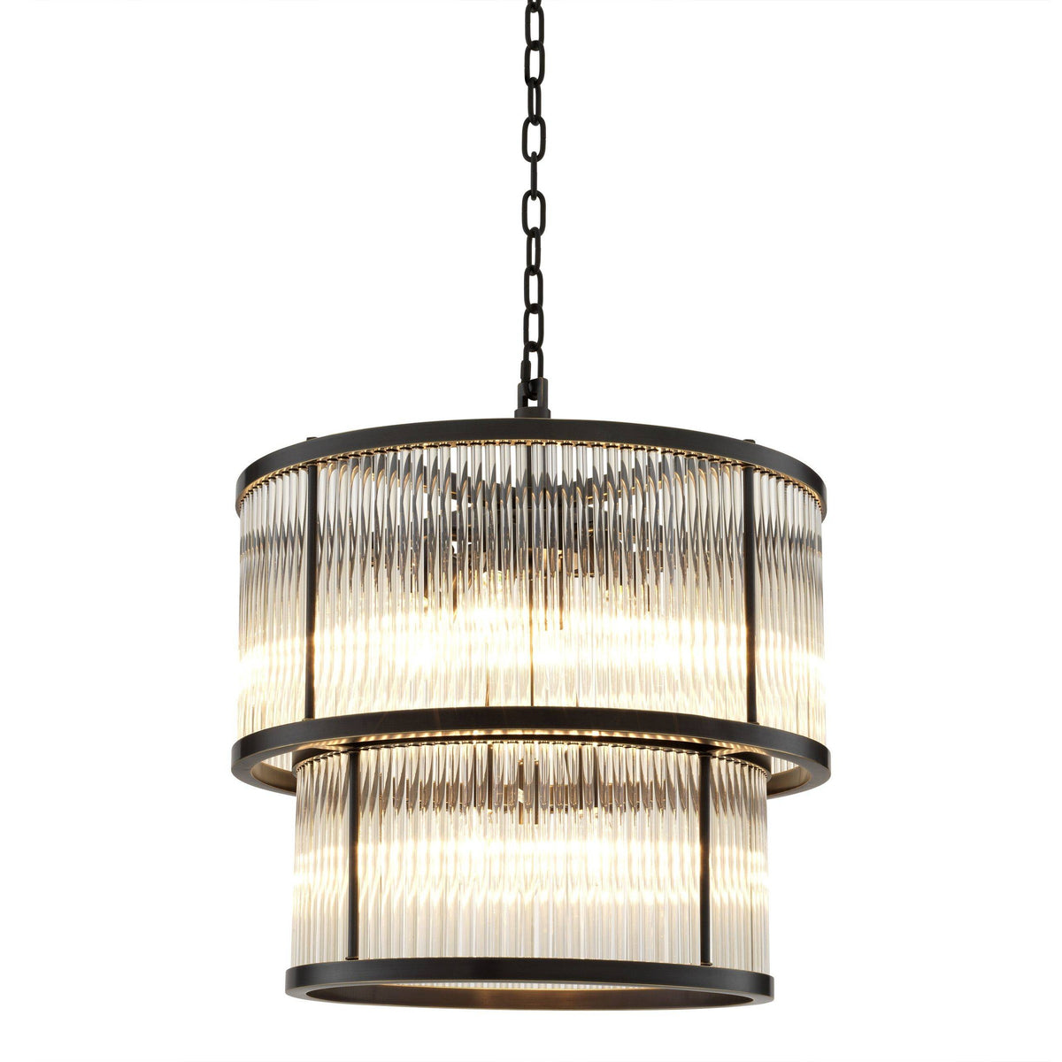 Tiered Glass Rod Drum Chandelier in Bronze