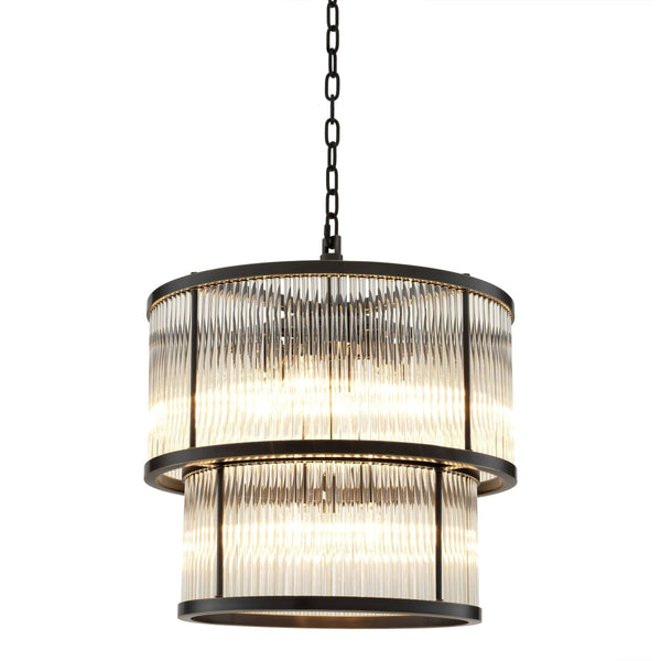 Tiered Glass Rod Drum Chandelier in Bronze