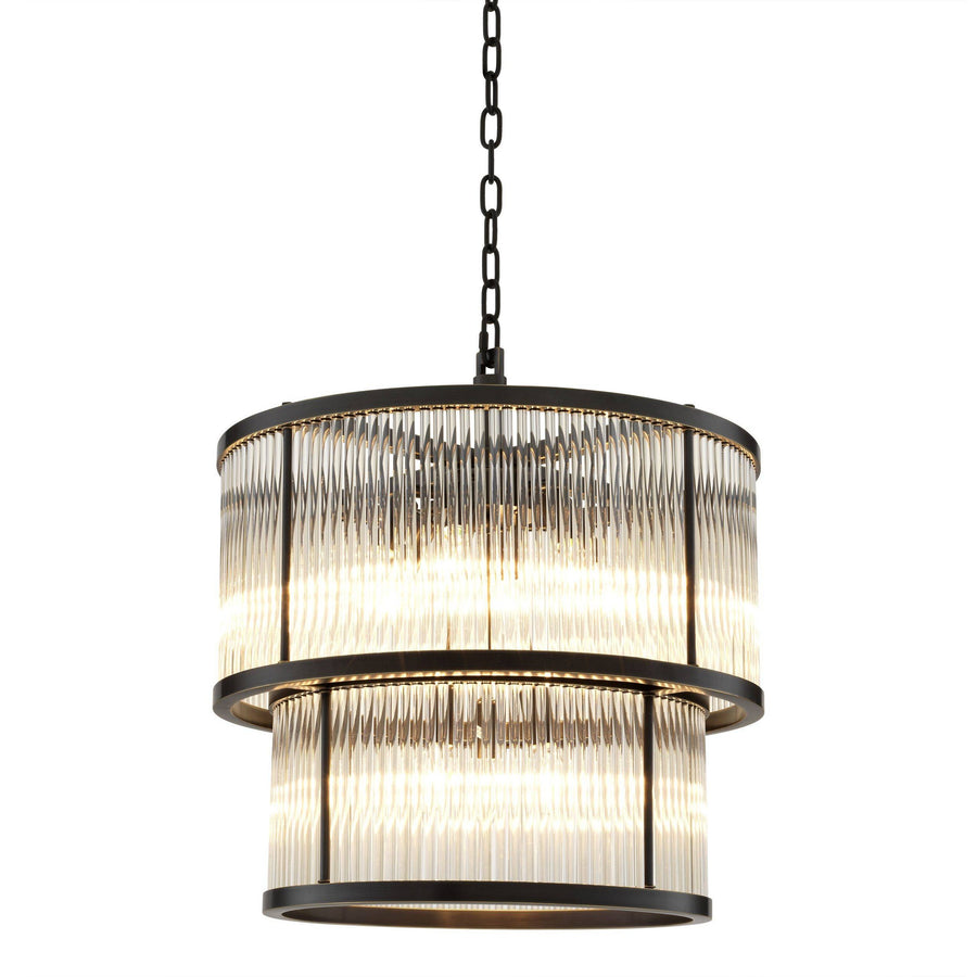 Tiered Glass Rod Drum Chandelier in Bronze