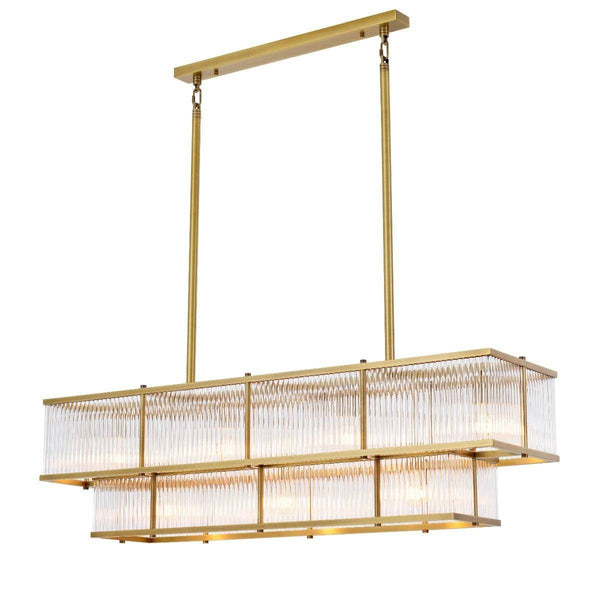 Tiered Glass Rod Linear Antique Brass Chandelier