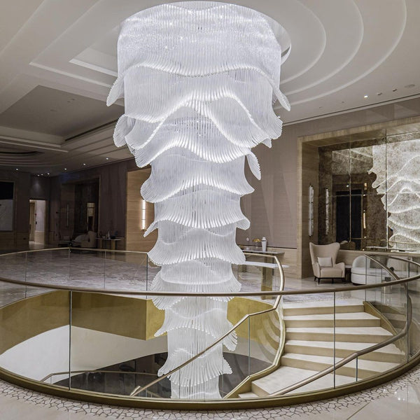 Tiered Glass Rod Palm Frond Chandelier