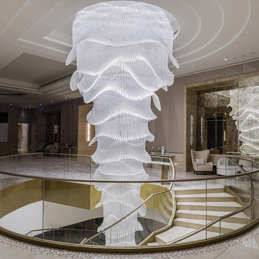 Tiered Glass Rod Palm Frond Chandelier