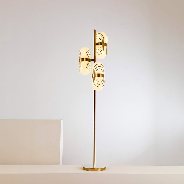 Tiered Glass Shade Brushed Brass Floor Lamp