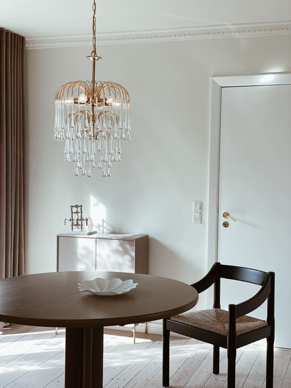 Tiered Glass Teardrop and Aged Brass Chandelier