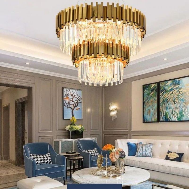 Tiered Globe Crystal and Stainless Steel Chandelier