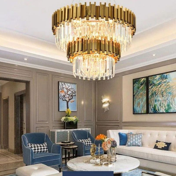 Tiered Globe Crystal and Stainless Steel Chandelier