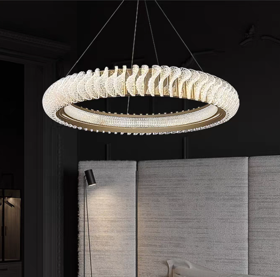 Tiered Gold Acrylic Flake Ring Chandelier