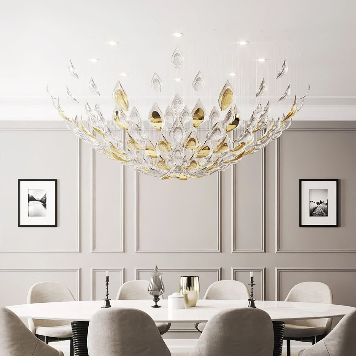 Tiered Gold Aluminum Leaf Branch Chandelier
