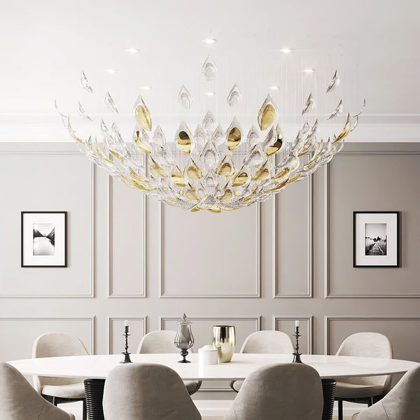 Tiered Gold Aluminum Leaf Branch Chandelier