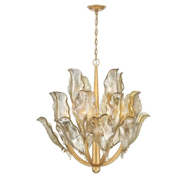 Tiered Gold Glass Shade Cluster Chandelier