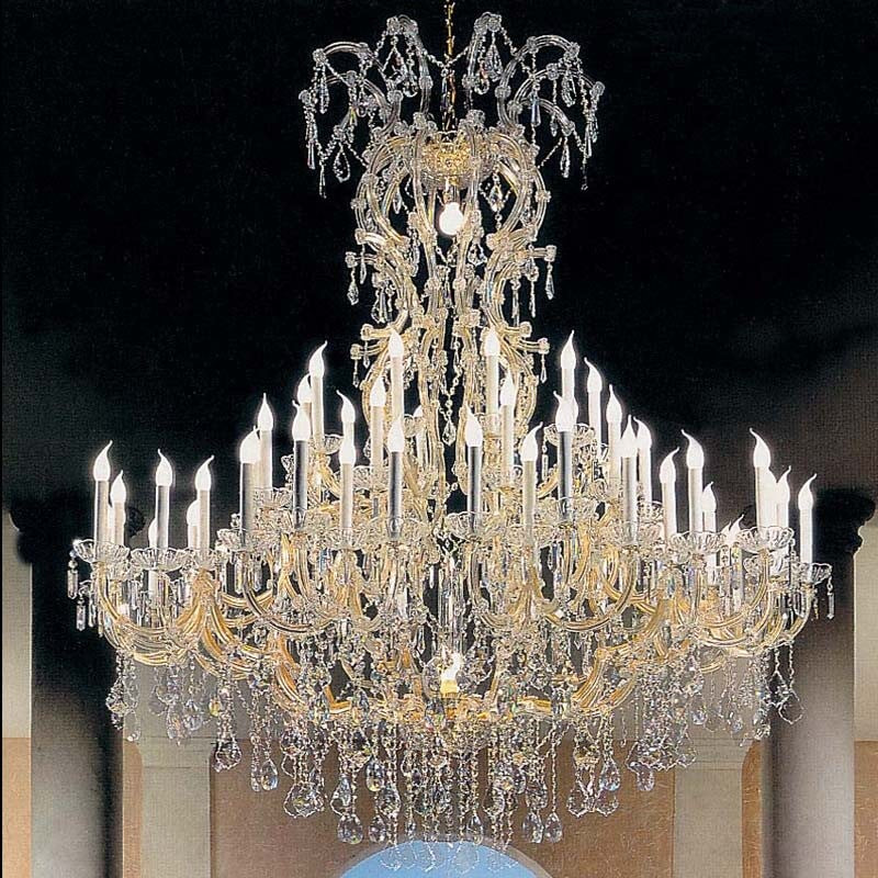 Tiered Gold Iron and Crystal Cascade Chandelier