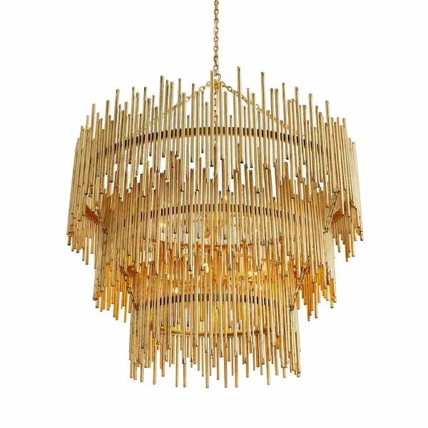 Tiered Gold Metal and Faceted Crystal Sphere Chandelier