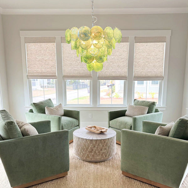 Tiered Green Alabaster Glass Disk Chandelier