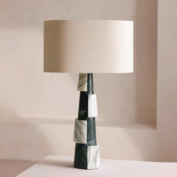 Tiered Green and White Marble Table Lamp