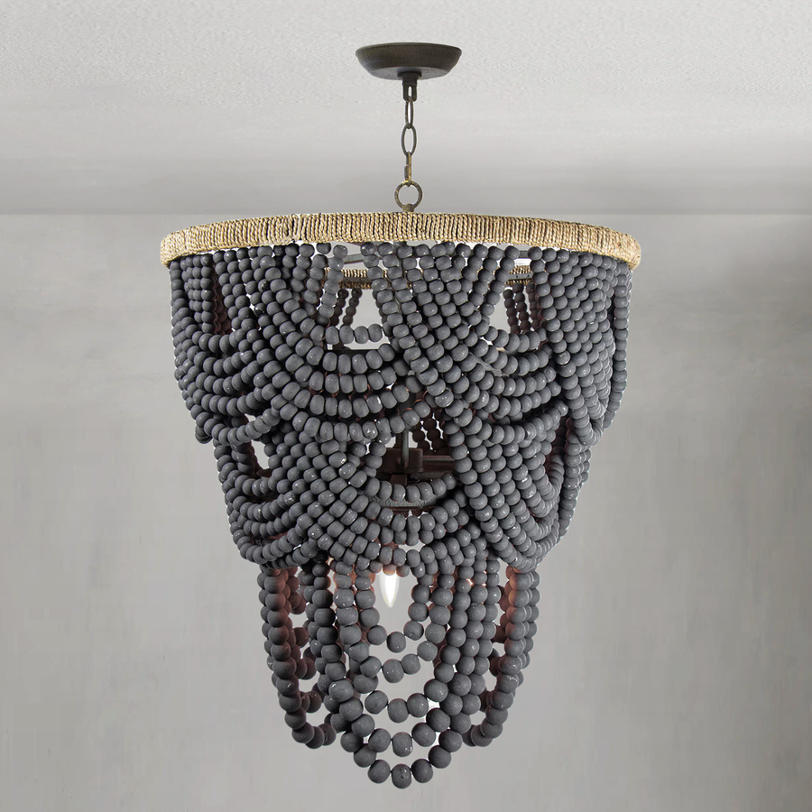 Tiered Grey Birch Bead and Jute Chandelier