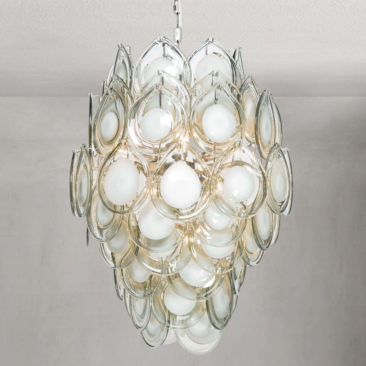 Tiered Grey Glass Teardrop Disc Chandelier