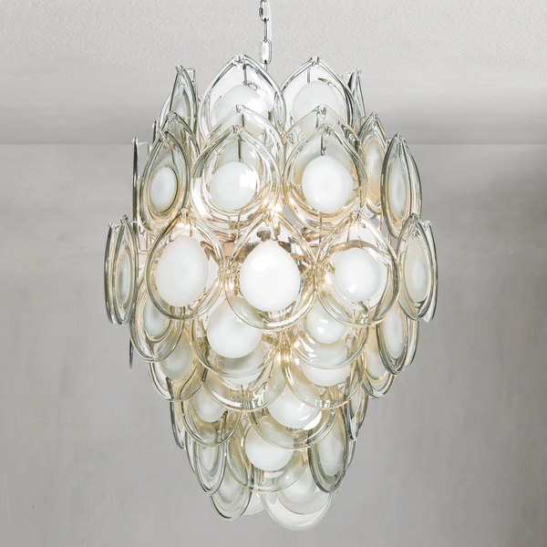 Tiered Grey Glass Teardrop Disc Chandelier