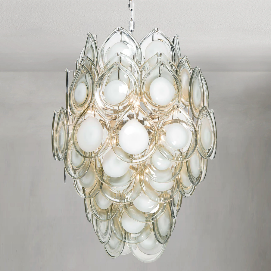 Tiered Grey Glass Teardrop Disc Chandelier
