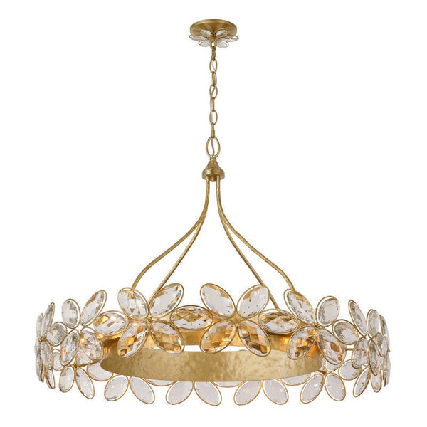Tiered Hammered Gold Ring Crystal Flower Chandelier