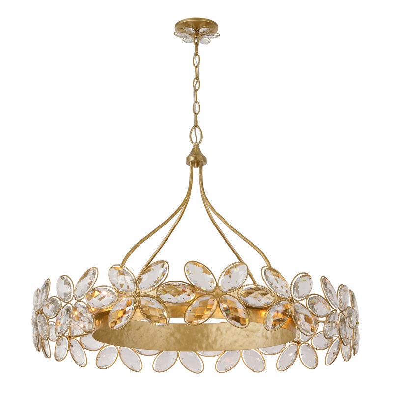 Tiered Hammered Gold Ring Crystal Flower Chandelier